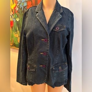 Izod Womens Button Down Long Sleeve Blazer Style Jean Jacket, Size‎ M